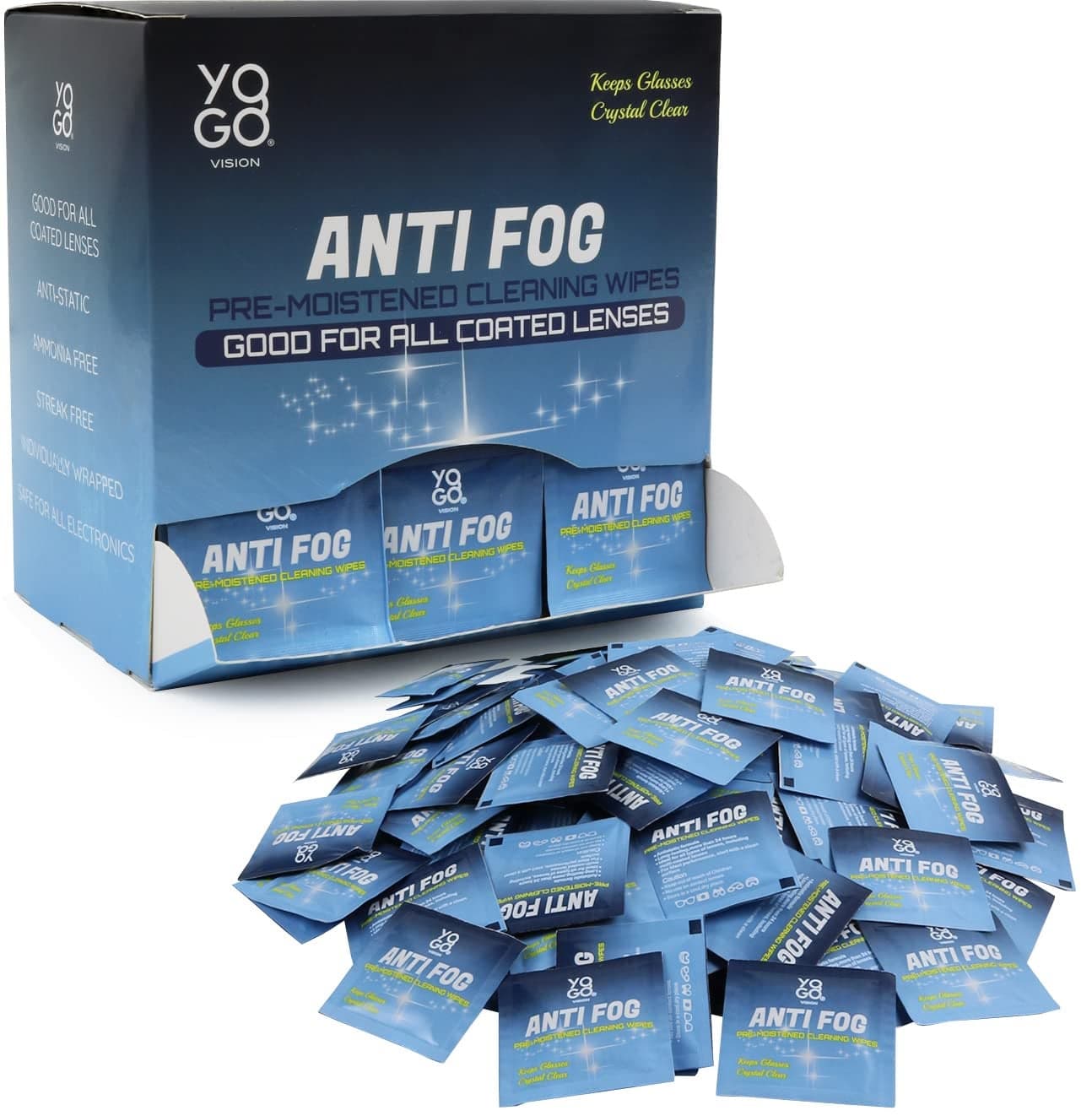 Anti Fog Wipes for Glasses Pre Moistened Cleaner Lens Wipes for Screens Binoculars Face Sheilds Ski Masks Swim Goggles Individual Wrapped Antifog for Eyeglass Cleaner 200 pack