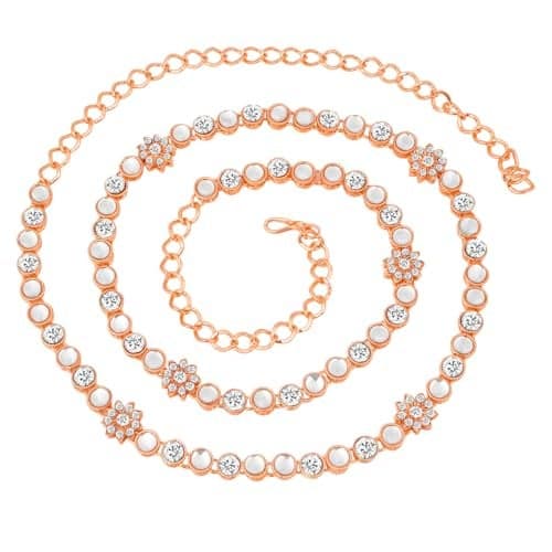 Peora Rose Gold Gold Plated Kundan Studded Belly Chain Stylish Kamarband Fashion Jewellery for Women & Women
