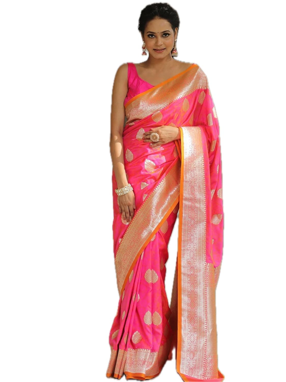 Yashika Women's Banarasi Art Silk Traditional Motifs Woven Saree |Pink Color Saree | Women Sari | Saree (AZ-YS-OG1-CHIMPU PINK)