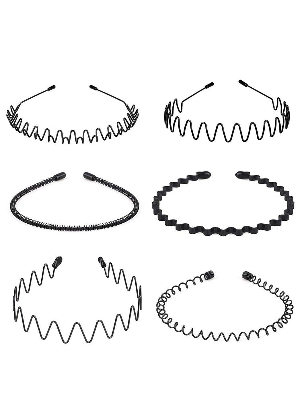 6 Pieces Metal Headbands Wavy Hairband Spring Hair Hoop Sports Fashion Hair Bands Unisex Black Elastic Non Slip Simple Headwear Accessories