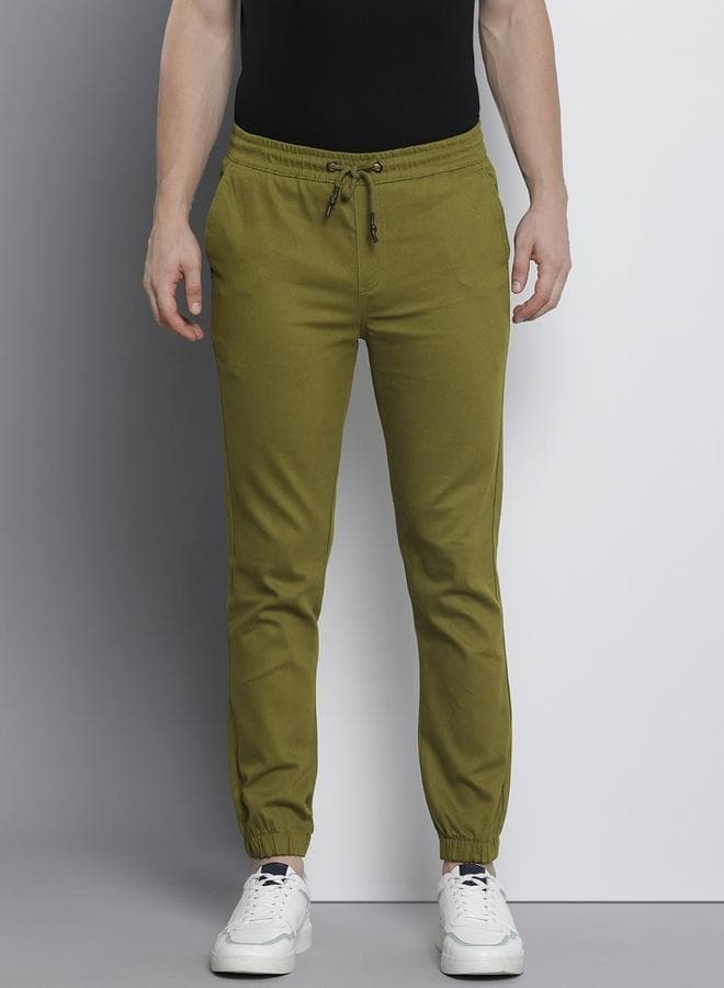 Men Olive Slim Fit Solid Joggers