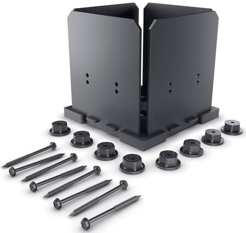 Ozco Ironwood 8x8 Post Base Kit, Includes 1 Post Base Plate, 4 Decorative Plates, 4 Hex Cap Nuts, OWT Timber Screws, Galvanized Steel for Pergolas | 51709