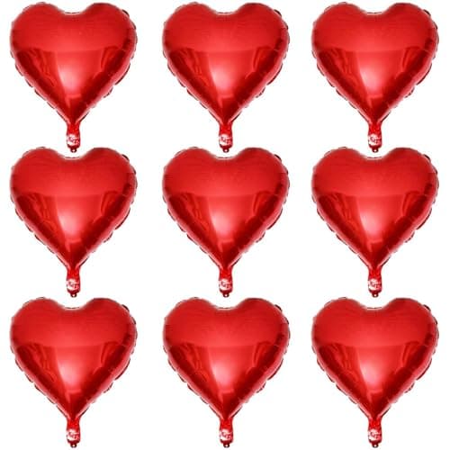 Lovoir 10 Pcs Red Heart Shape Foil Mylar Balloons 18 Inch Love Balloons for Valentines Day Birthday Party Decorations Wedding Engagement Romantic Decor Red