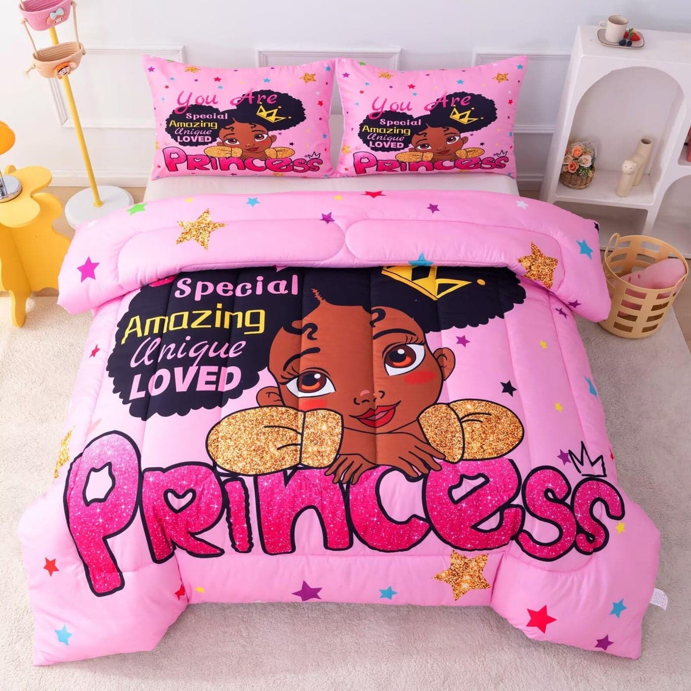 GRAT TIOC Black Girl Comforter Sets FulBlack Girl Magic Bedding SetAfrican American Comforter Set for Kids ToddlerCute Afro Melanin Princess Bed Set
