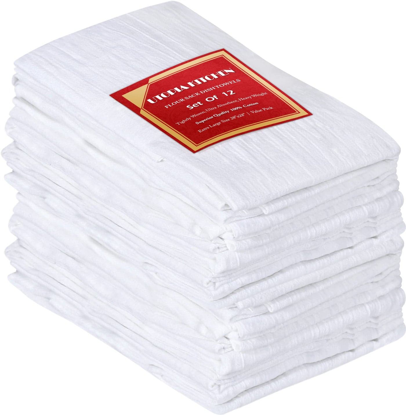 Utopia Kitchen White Flour Sack Towels 12 Pack 28 x 28 Inch 100 Cotton Tea Towels for Cleaning Drying Highly Absorbent Kitchen Dish Cloth