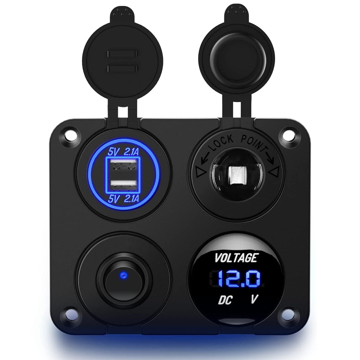 Nilight 4 in 1 ON OFF Charger Socket Panel Dual USB Charger Power Outlet LED Voltmeter Cigarette Lighter Socket LED On Off Rocker Toggle Switch for Truck Car Marine Boats RV 2 Yeas Warranty
