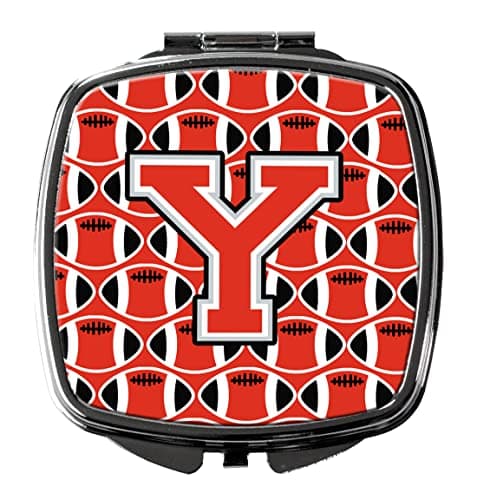 Caroline's Treasures CJ1067-YSCM Letter Y Football Scarlet and Grey Compact Mirror Decorative Travel Makeup Mirror for Women Girls Gifts Pocket Makeup Mirror Folding Handheld