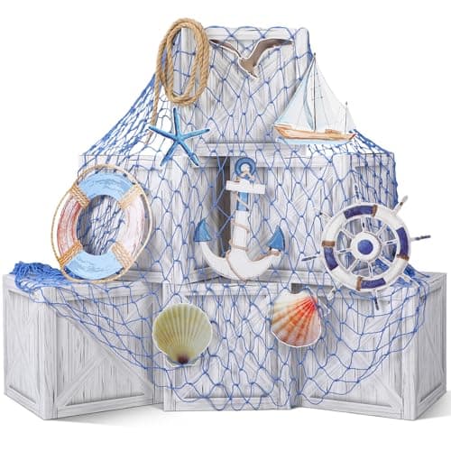 JellyArch 16 Pcs Nautical Party Decorations Nautical Pirate Party Decor Imitation Wooden Box Sea You Soon Baby Shower Decoration Adventure Birthday Photo Booth Props