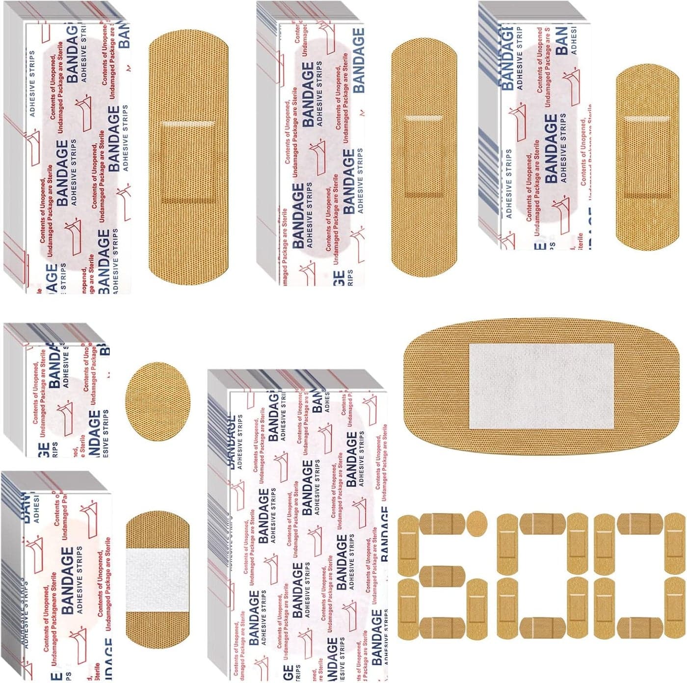 BBTO Assorted Bandages Flexible Fabric Adhesive Bandages Small Adhesive Fingertip Bandages for Wound Various Sizes Spot Bandage Round Cloth Bandages for Aids 600