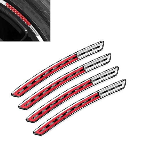 YAWUROU 4 PCS Carbon Fiber Car Wheel Rim Sticker 3D Waterproof AntiScratch Car Hub Decor Strip Racing SelfAdhesive Wheel Trim Decal Universal for Most Vehicles SUVs Trucks Black Red