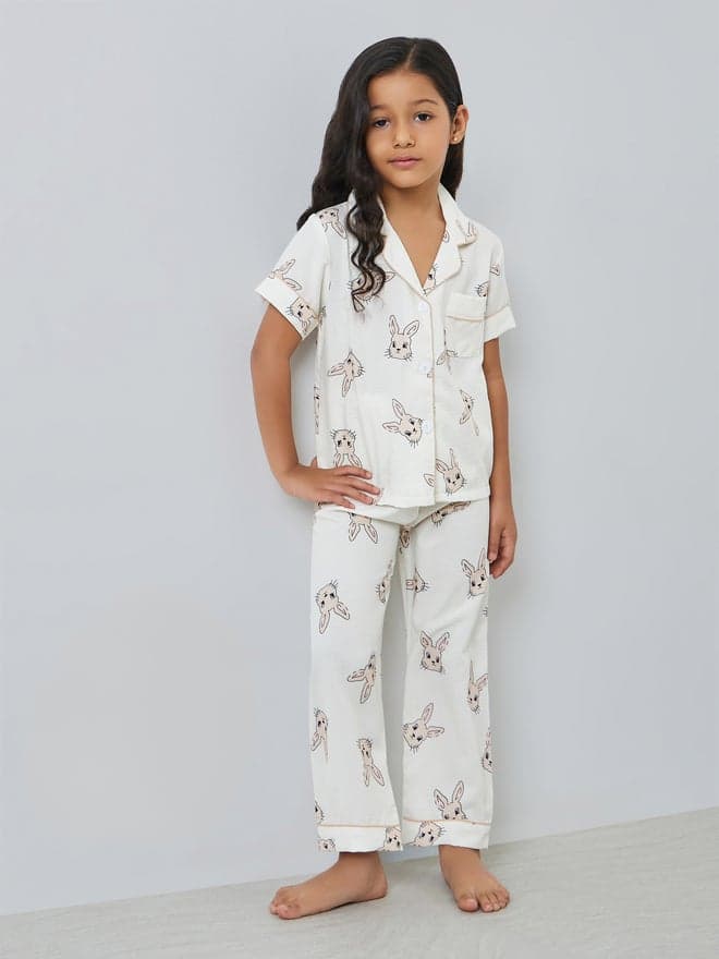 Girls Bunny Print Shirt and Pyjama Set