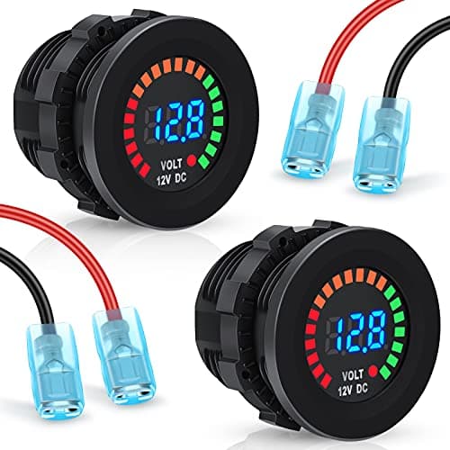 Frienda 2 Pcs Battery Voltage Meter Waterproof Dc 12v LED Voltmeter Battery Monitor with Terminals Universal Round Tester with Blue Light for Car Motorcycle Boat