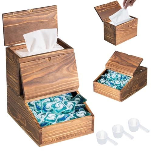 Craftmastudio Wooden Laundry Dishwasher Pods Container,Multi-Use Dishwasher Pods Holder & dryer sheet holder, Storage with Spoons for Laundry Room & Kitchen Organization