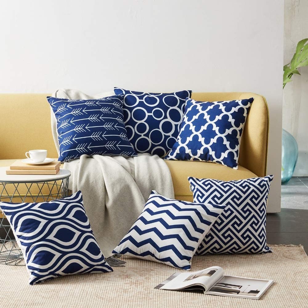 AEROHAVEN Set of 6 Satin Abstract Designer Decorative Throw PillowCushion Covers Blue 18 x 18 Inch