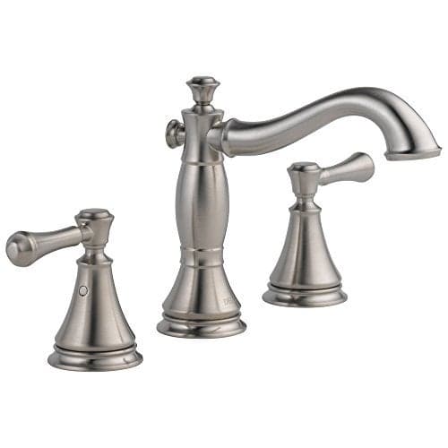 Delta Cassidy Brushed Nickel Bathroom Faucet 3 Hole, 8 Inch Widespread Bathroom Sink Faucet for Vanity, Metal Push-Pop Drain Assembly, Stainless 3597LF-SSMPU