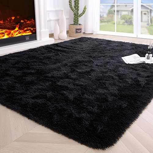 Noahas Fluffy Black Area Rugs for Bedroom Living Room4x53 Feet Thick Shag Throw Floor CarpetSoft Shaggy NonSlip Plush Dorm Nursery Kids Rug Home Decor Aesthetic