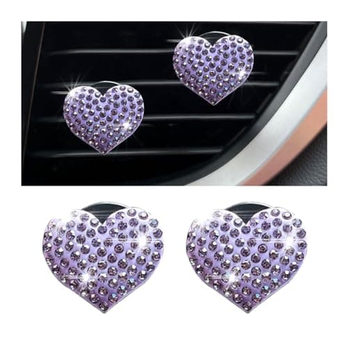 Osilly Car Bling Air Vent Clips 2 Pcs Bling Heart Charm Air Conditioning Outlet Clip Crystal Rhinestone Accessories Sparkly Car Interior Decoration Cute Accessories for Women Girls Purple