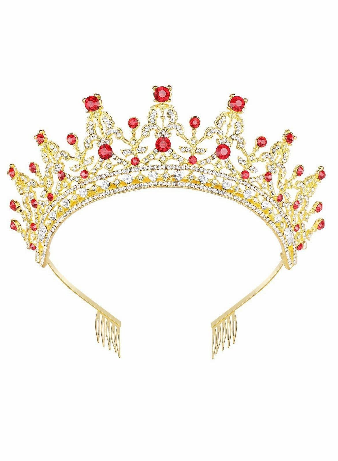 Crown for Women, Birthday Headband Girls Crystal Queen Crown, Gold Tiara, Hair Accessories Bride Party Bridesmaids Bridal Prom Halloween Holiday Costume Cosplay Gifts, Red Diamonds