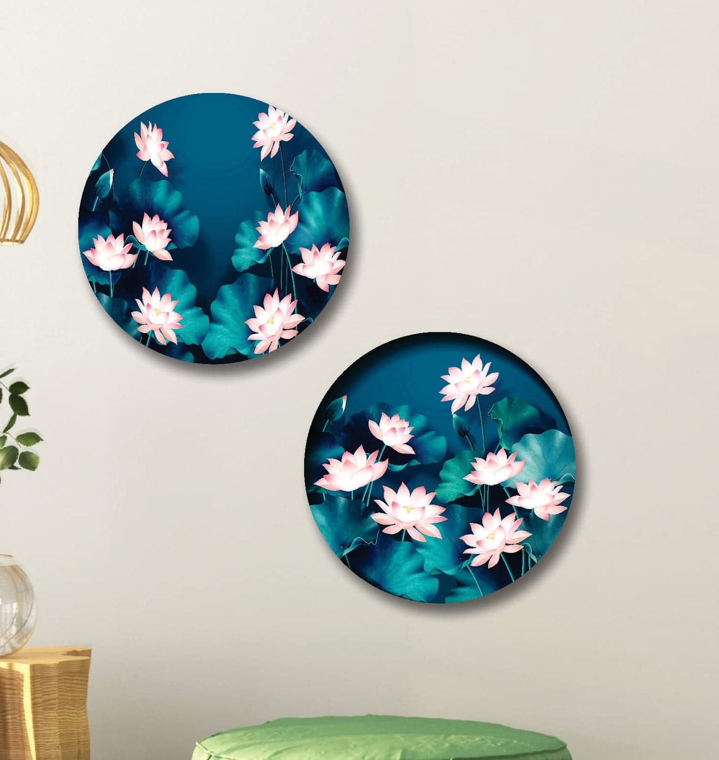 SAF paintings Round Shape Lotus Flower MDF Wall Painting for Living Room 12X12 inch LRB28-L2