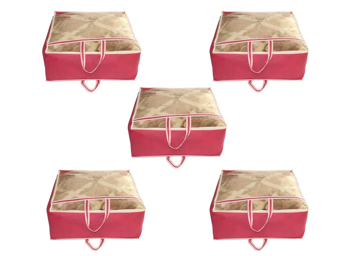 AARON INC Presents Non Woven Blanket Storage Bag With Front Handle Large Transparent Clear Window Large Size Storage Bag Cover Under Bed Storage Pink Pack of 5
