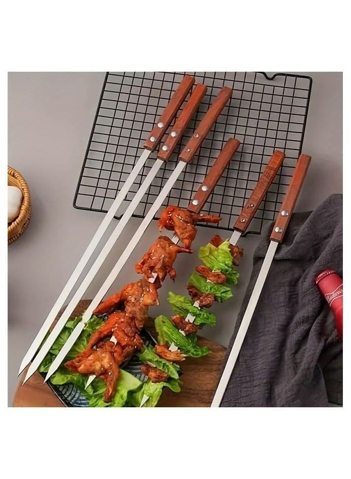 6pc Flat Stainless Steel Skewers - Turkish Barbecue Skewers, Heavy Duty Reusable Skewers, for Grilling Outdoor Cooking - Perfect Gift for BBQ Enthusiasts