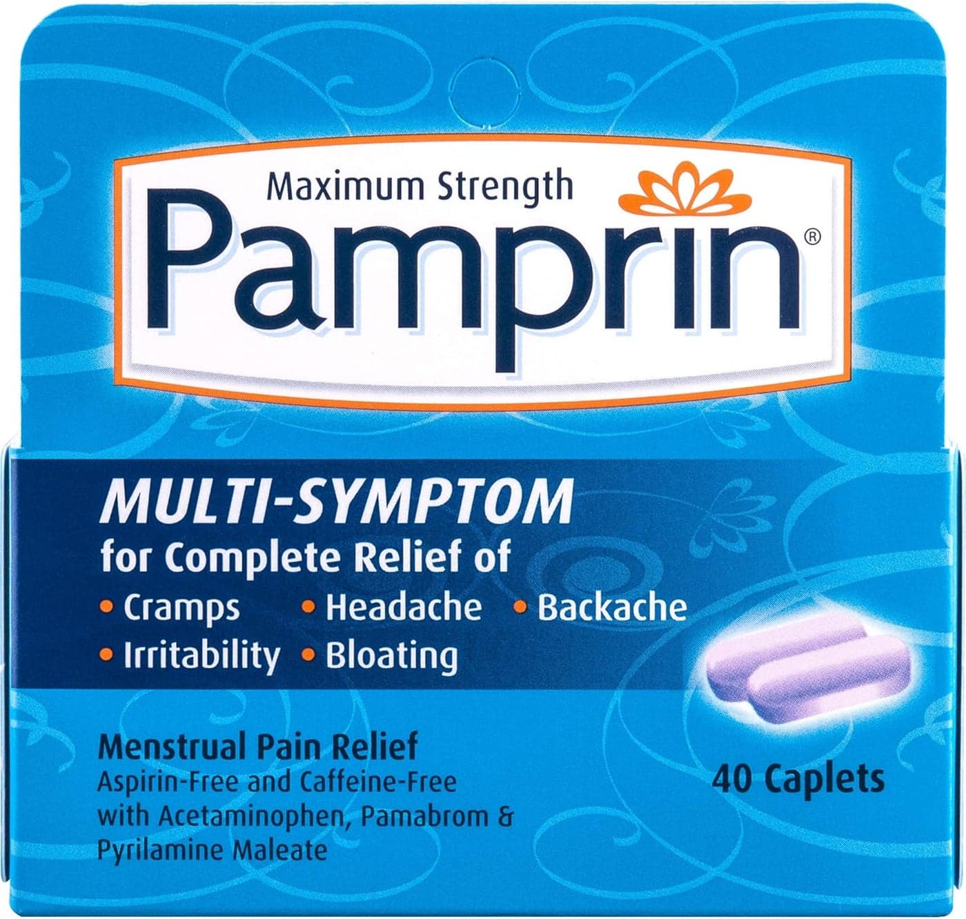 Pamprin MultiSymptom Caplets 40 Caplets Pack of 4