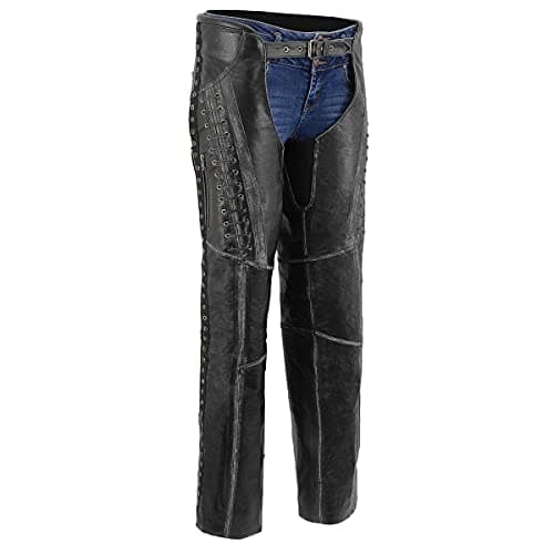 Milwaukee Leather Chaps for Women Black Premium Skin Rubbed Seams- Accented Lace Detailing Motorcycle Chap- MLL6526 - X-Small