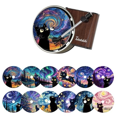 Maicican 12 PCS Starry Sky Cat Car Air Freshener Vent Clip Cute Car Air Freshener with Record Player Design Unique Car Accessories and Decor for Music Lovers or Cat Lover Starry Sky Cat A