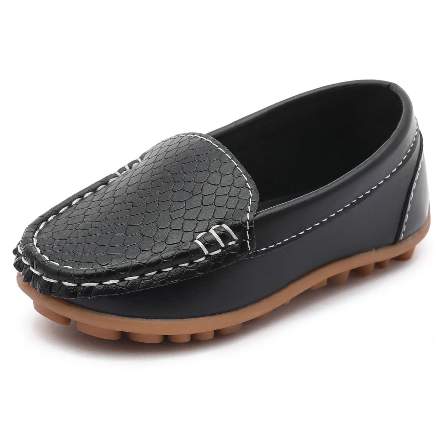LONSOEN Toddler/Little Kid Boys Girls Soft Synthetic Leather Loafer Slip-On Boat-Dress Shoes/Sneakers,Black,SHF103 CN29