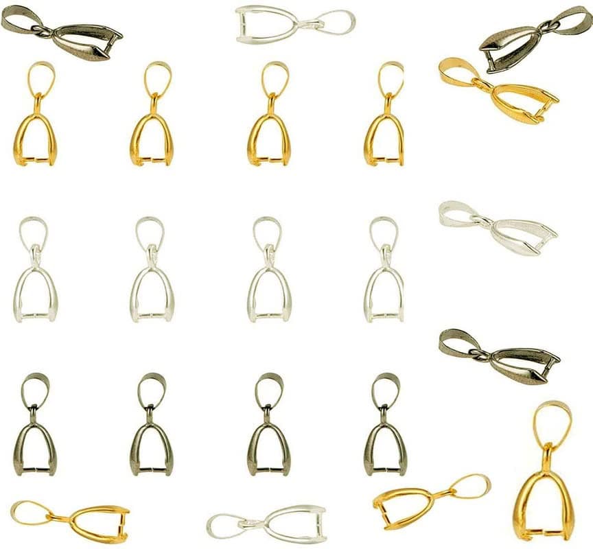 DIY Crafts 30 Pcs, Silvery, Brass Pinch Bails Pinch Clip Bail Clasp Dangle Charm Bead Pendant Connector Findings for Pendants Necklace Jewelry (30 Pcs, Silvery)
