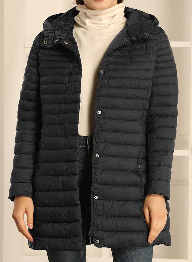 Plus Size Longline Quilted Padded Coat with Hood