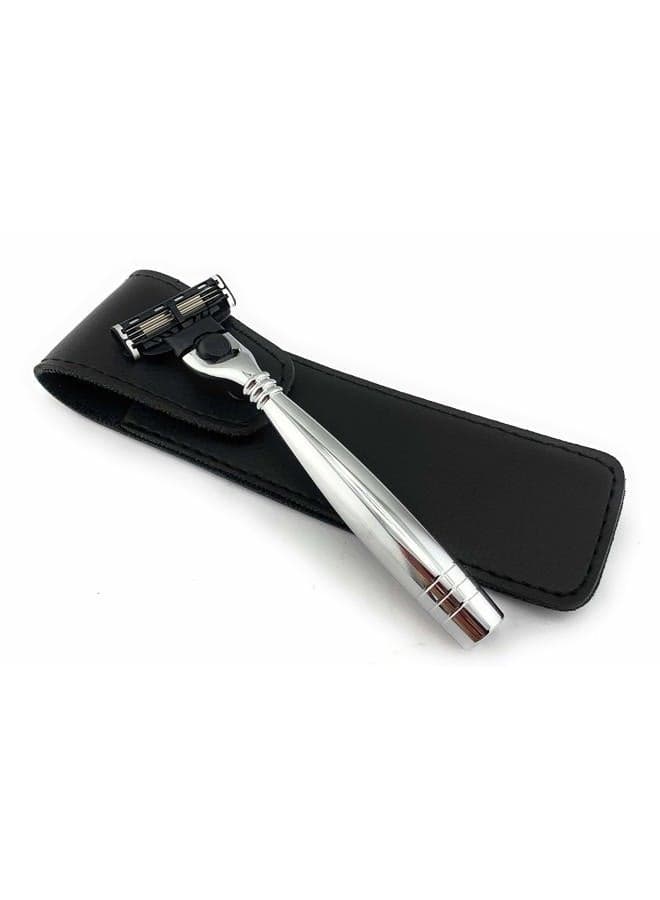 Triple Blade Stainless Steel Razor with a Leather Case