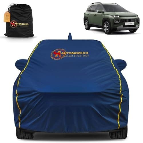 AUTOMOZEXO® Hyundai Exter 100% Waterproof Car Cover (Midnight Blue) 6LYR HDPE 200gsm Strong Fabric for All Weather Protection, Mirror & Antenna Pocket, Cotton Layer Cover, Adjustable Elastic Straps