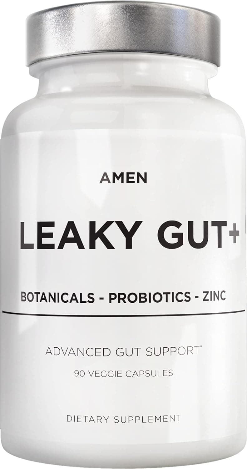 Amen Leaky Gut Supplement Advanced Formula with Bioavailable L Glutamine Zinc Turmeric DGL Licorice Root Marshmallow Root Probiotics Fermented Prebiotics Vegan NonGMO 90 Capsules
