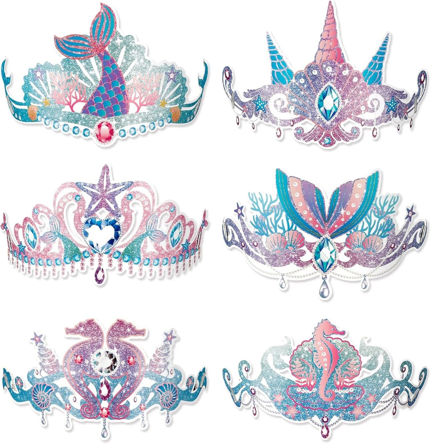 Konsait 12 Count Mermaid Party Hats Paper Mermaid Headband Mermaid Crown for Girls Mermaid Party Favors Under the Sea Party Supplies
