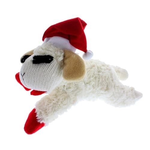 Multipet Lamb Chop Dog Plush Toy w/Santa Hat - Squeaky Toy for All Dogs - Extra Soft Plush - Stuffed Animal for Cuddling & Playing (10.5”, Cream, 5 Squeakers)