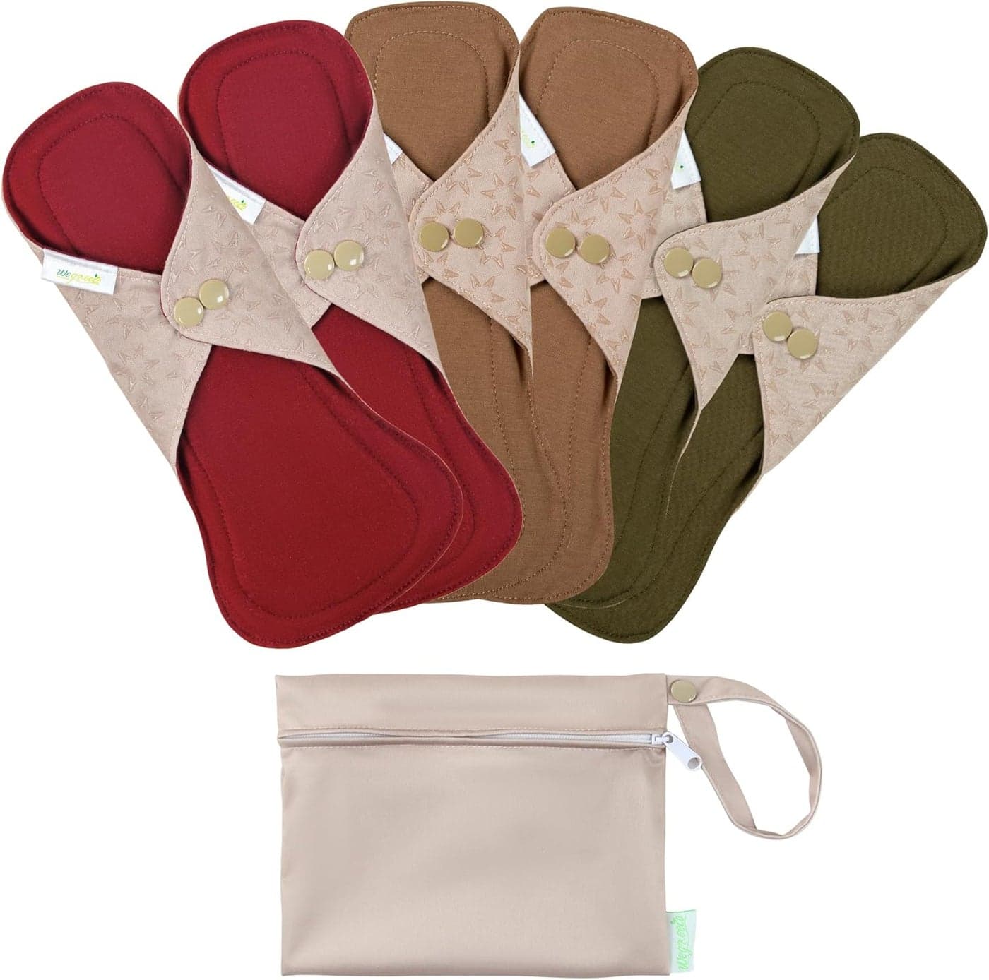 wegreeco 6 Pcs Reusable Menstrual Pads, Ultra Absorbent Cloth Pads for Heavy Flow, Sanitary Pads for Teens, Women, Nonslip, Inner Aqua, Burgundy, Coffe, Rose Gold Outer, L