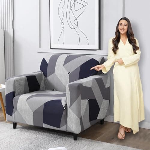HOKIPO Polyester Blend Elastic Stretchable Universal Sofa Cover 1 Seater (NEW-4277-E14) Multicolor
