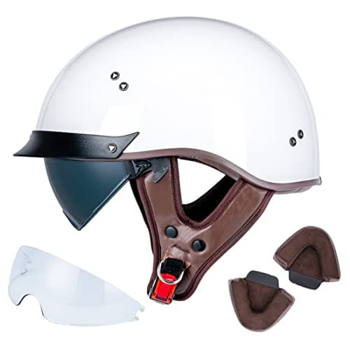 VCOROS Half Helmet Motorcycle DOT Approved Open Face Helmet F07 with Sun Visor and Quick Release Buckle for Adults Men and Women Gloss WhiteXL