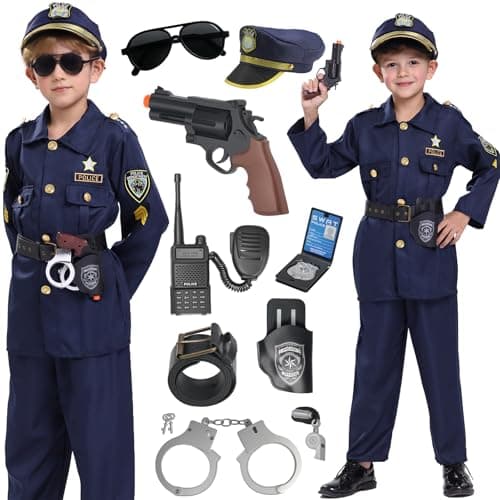BIBUTY Police Officer Costume for Kids Cop Costume Outfit Set with Accessories Kids Halloween Costumes for Boys Girls Police Costume Role Play Kit for Halloween Career Day