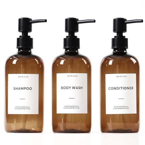 HOMCDALY Shampoo and Conditioner Dispenser 21oz 3Pack Refillable Shampoo and Conditioner Bottles Shower Soap Bottles with Pump and Labels Bathroom Shower Dispenser21ozBrown
