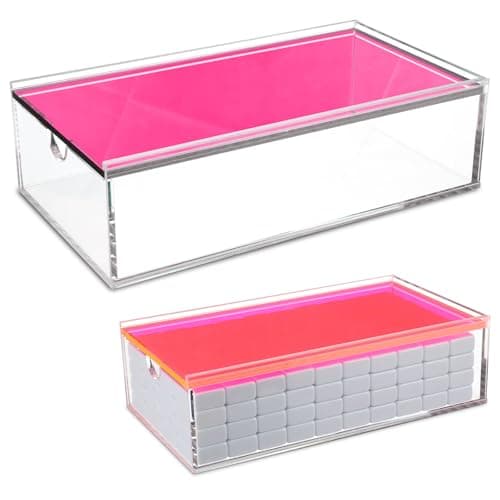 Honeydak Acrylic Mahjong Case Empty Transparent Tiles Game Case Storage Box for 12 160 American Mahjong Tiles Not IncludedPink