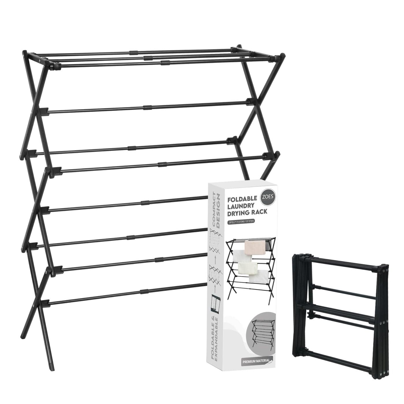 ZOES HOMEWARE Clothes Drying Rack Foldable Drying Rack Clothing for Laundry Small Collapsible Portable Dryers for Laundry Use for Indoor Outdoor Black 375x29x12
