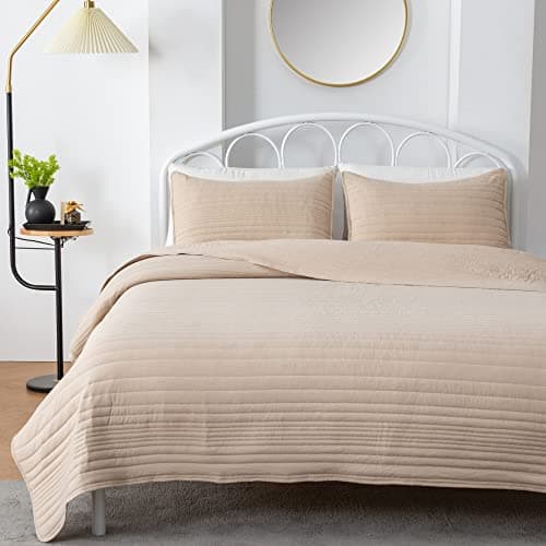 Market Place Quilt Set Twin Size Taupe Lightweight Ultra Soft Microfiber Bedspread 2 Piece Twin Coverlet for All Season Parker Collection Twin Taupe