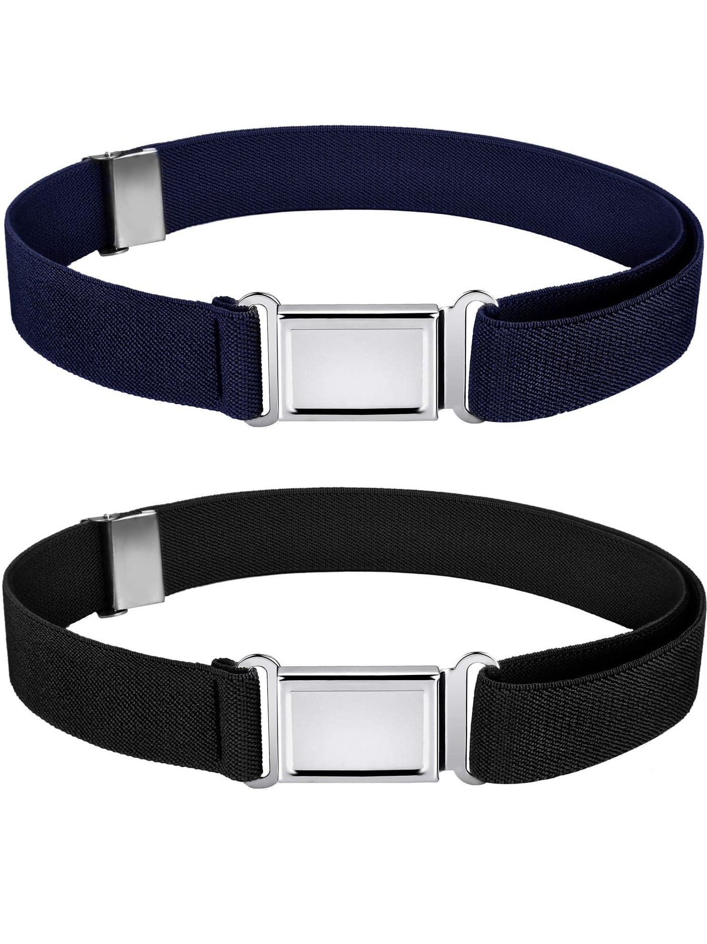 WILLBOND 2 Pieces 2 Pcs Kids Magnetic Belt Boys Adjustable Elastic Belt with Magnetic Buckle for Toddlers Girls (Black,Navy Blue)