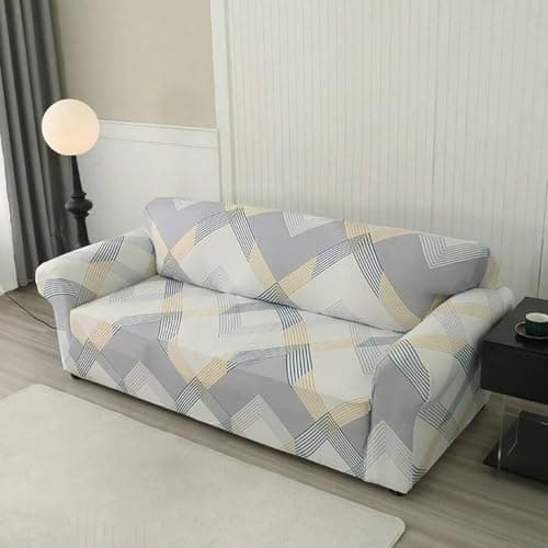House of Quirk Universal Sofa Cover Big Elasticity Cover for Couch Flexible Stretch 140 GSM Sofa Slipcover ((Yellow Curve, One Seater))