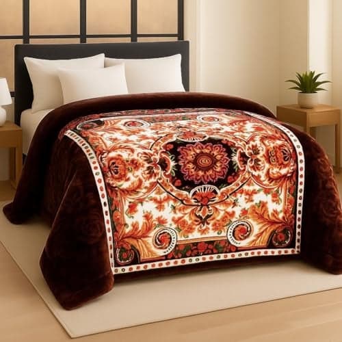 BSB HOME Super Soft Cloudy Printed Double Bed Mink Blanket for Mild Winter Heavy Winter, Single Ply (Layer) Blanket Warm Hot Cozy Lintfree 220 x 230 Cm – 2500 Grams (Chocolate Brown Maroon Floral)