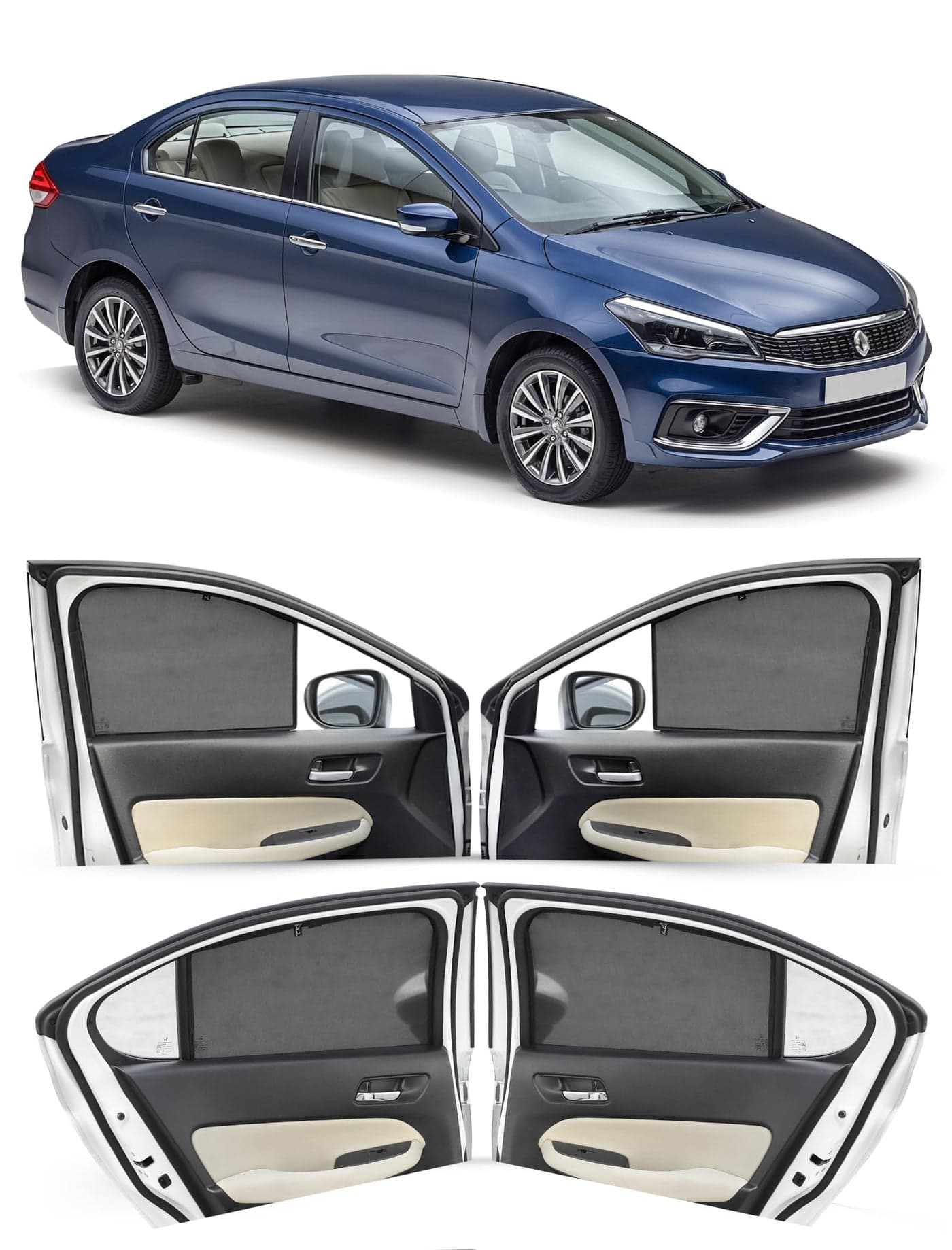 Autofact Car Sunshades for Maruti Ciaz (2014 to 2025), UV Protection, Useful Car Accessories, Custom fit Sun Shades for Side Windows, Set of 4