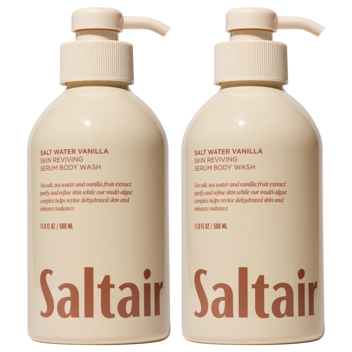 Saltair Body Wash Salt Water Vanilla 2Pack Moisturizing Body Cleanser with Monoi Oil and Cupuacu Butter Luxury Shower Gel for Women and Men Vegan CrueltyFree ParabenFree 2x 17oz Pump Bottles