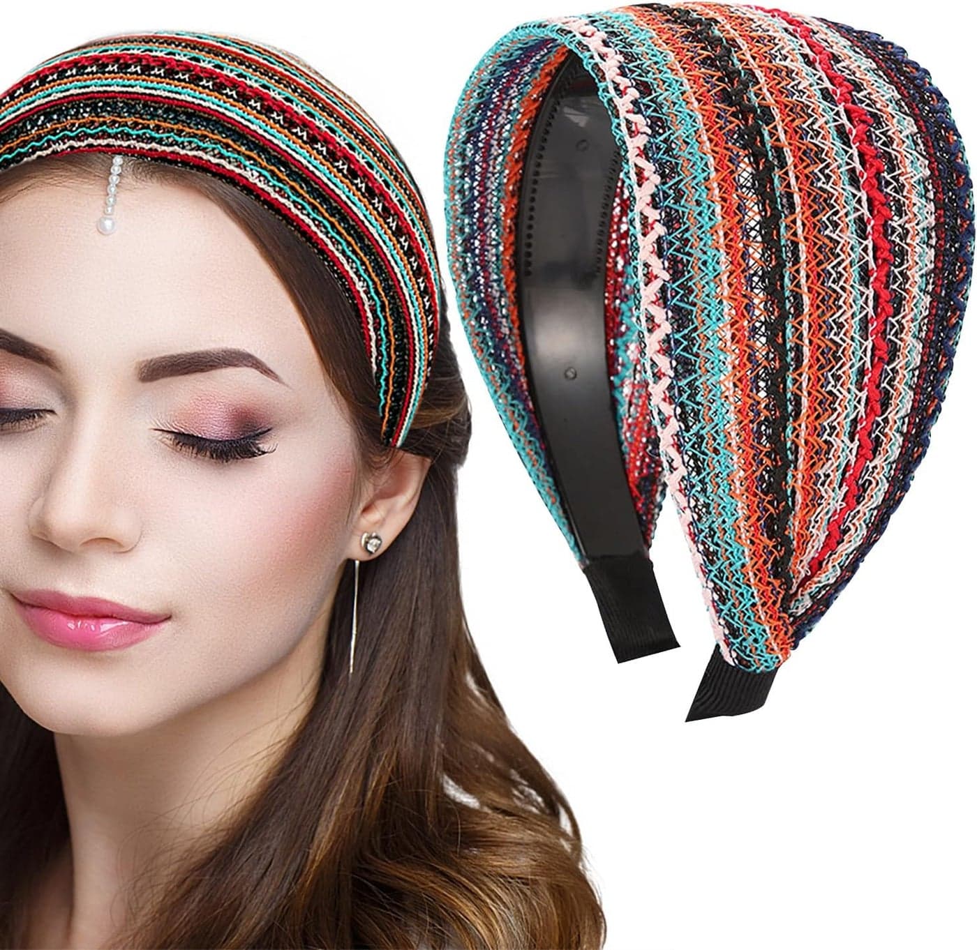 Colorful Extra Wide Hard Headbands Boho Headband with Teeth Large Non Slip Headbands Fabric Hair Hoop Headwrap Fashion Hairbands Hair Accessories for Women Girls